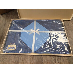 Progress Creation 1950s 1960s 100% Linen Blue Navy Placemat Napkin Set NEW BOX